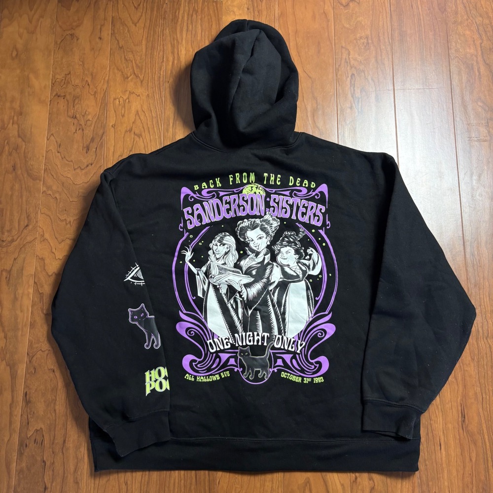 Disney Hocus Pocus Sanderson Sisters Black Zip Up Hoodie XXXL 3XL Graphic Movie